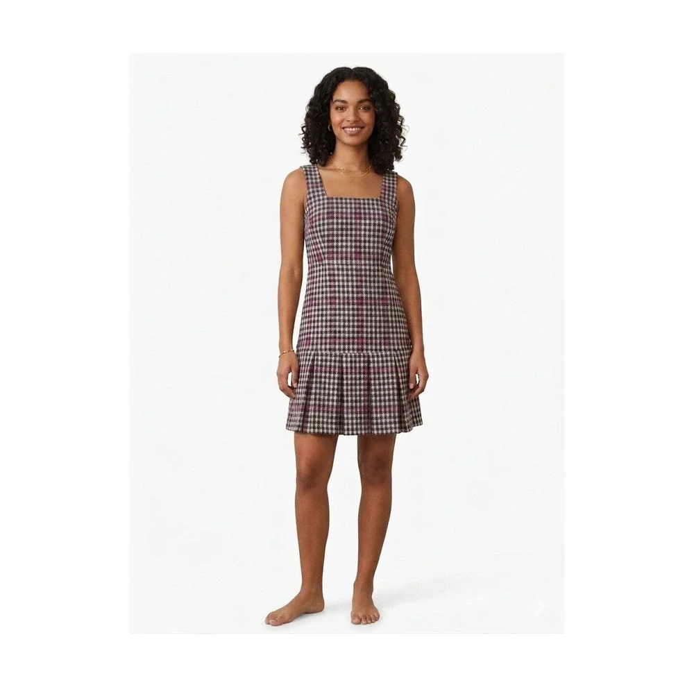 J.CREW Y2K Vintage Inspired Ivory Pink Plaid Tweed A-Line Lined‎ Zip 0P